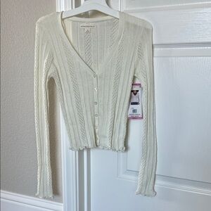 Aeropostale Cream V-Neck Button Ribbed Knit Cardigan